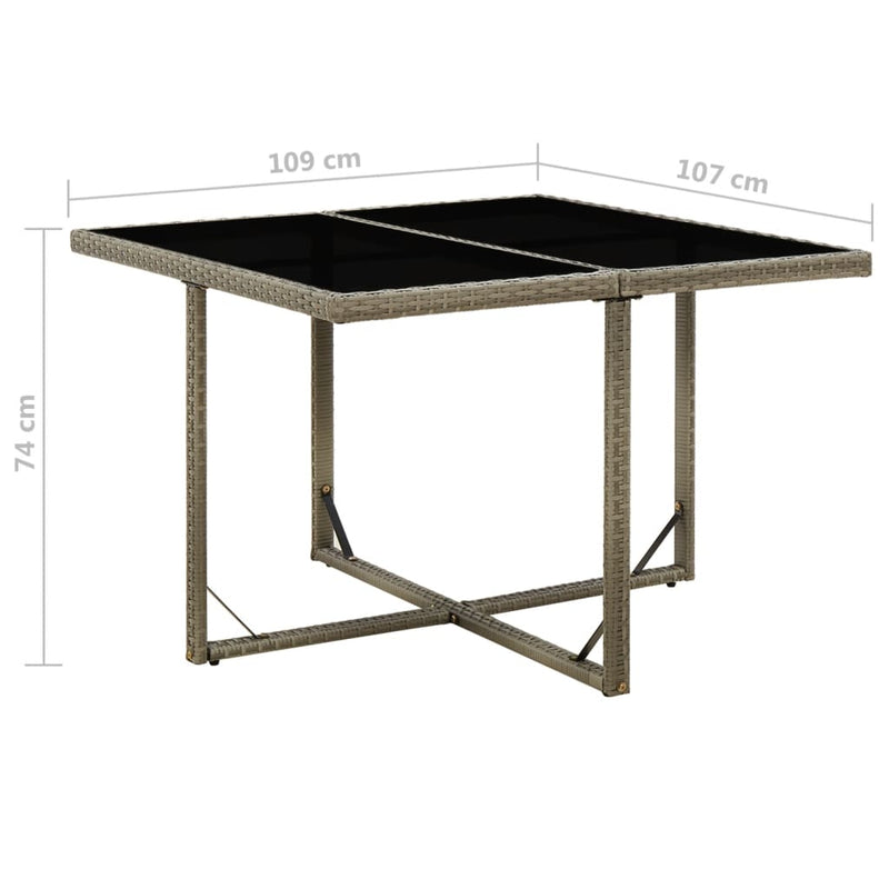 Garden Table Grey 109x107x74 cm Poly Rattan and Glass Payday Deals