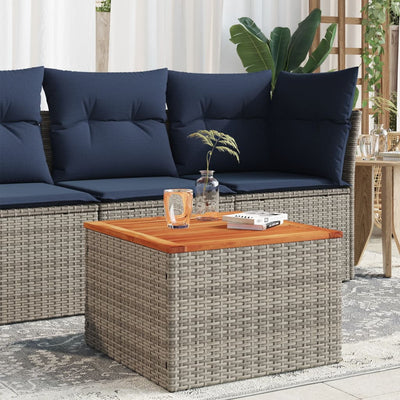Garden Table Grey 55x55x37 cm Poly Rattan and Acacia Wood Payday Deals