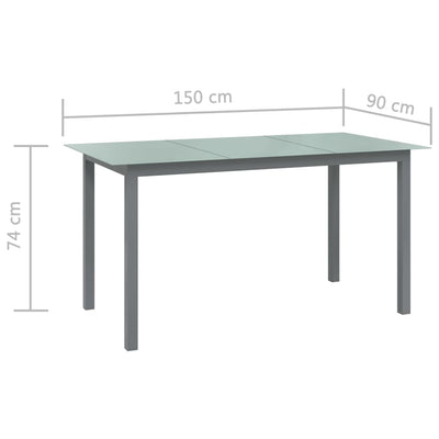 Garden Table Light Grey 150x90x74 cm Aluminium and Glass Payday Deals