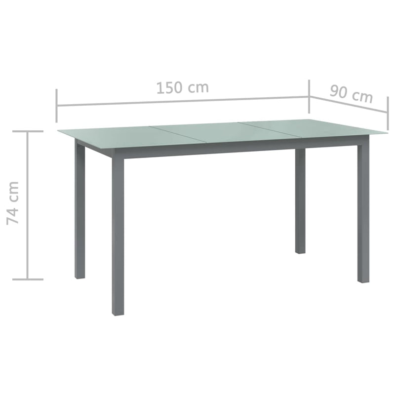 Garden Table Light Grey 150x90x74 cm Aluminium and Glass Payday Deals