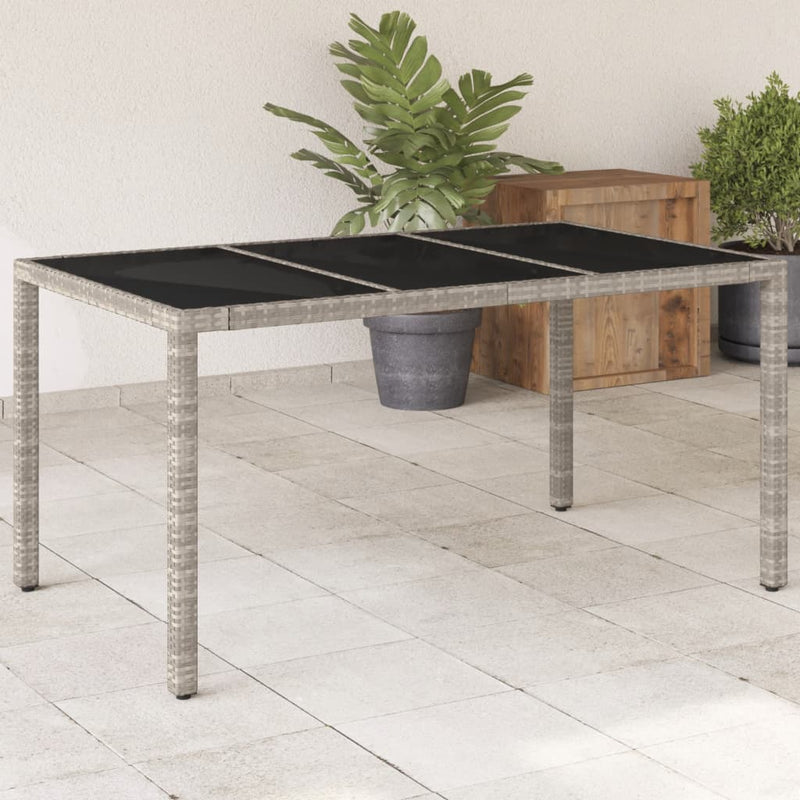 Garden Table with Glass Top Light Grey 150x90x75 cm Poly Rattan Payday Deals