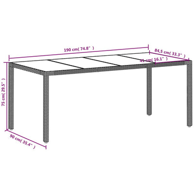 Garden Table with Glass Top Light Grey 190x90x75 cm Poly Rattan Payday Deals