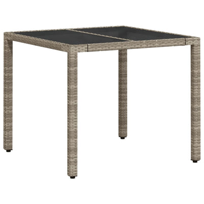 Garden Table with Glass Top Light Grey 90x90x75 cm Poly Rattan Payday Deals
