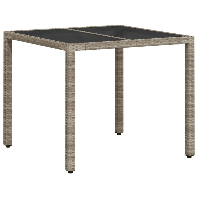 Garden Table with Glass Top Light Grey 90x90x75 cm Poly Rattan Payday Deals