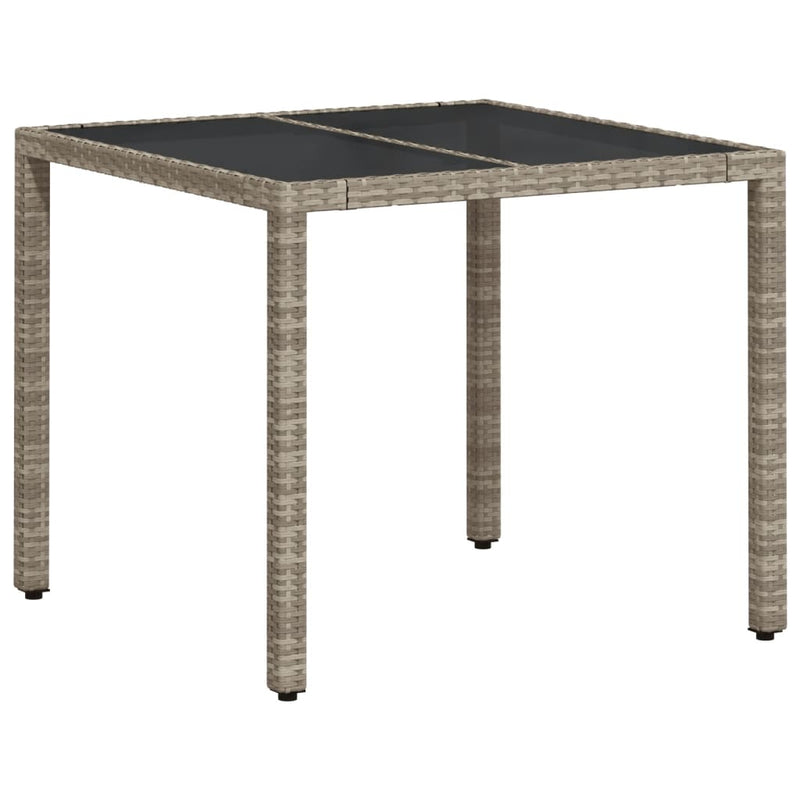 Garden Table with Glass Top Light Grey 90x90x75 cm Poly Rattan Payday Deals