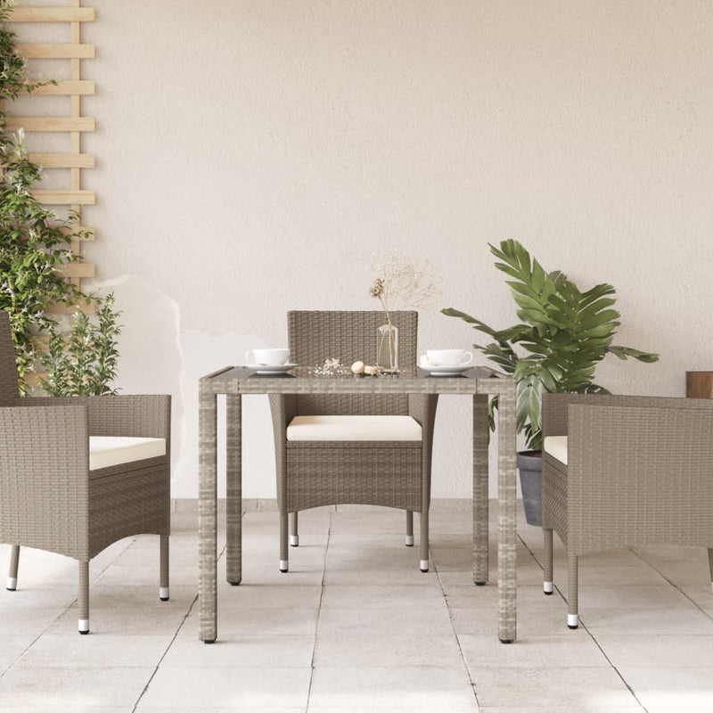 Garden Table with Glass Top Light Grey 90x90x75 cm Poly Rattan Payday Deals