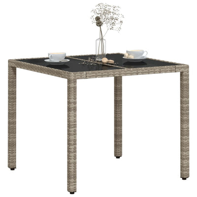 Garden Table with Glass Top Light Grey 90x90x75 cm Poly Rattan Payday Deals