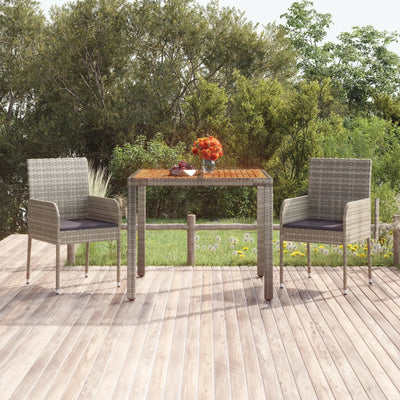 Garden Table with Wooden Top Grey 90x90x75 cm Poly Rattan Payday Deals