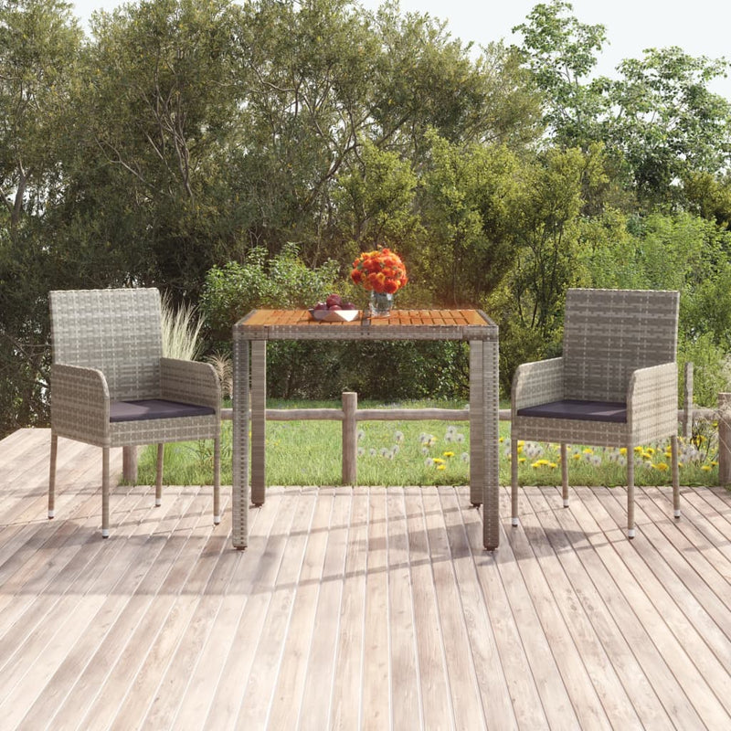 Garden Table with Wooden Top Grey 90x90x75 cm Poly Rattan Payday Deals