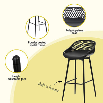 Gardeon 2PC Outdoor Bar Stools Plastic Metal Dining Chair Patio Furniture Garden Payday Deals
