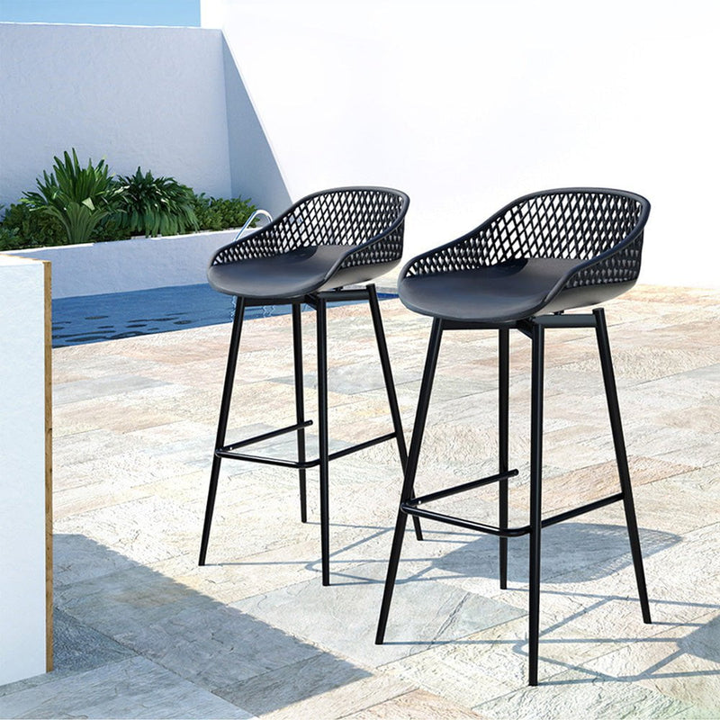 Gardeon 2PC Outdoor Bar Stools Plastic Metal Dining Chair Patio Furniture Garden Payday Deals