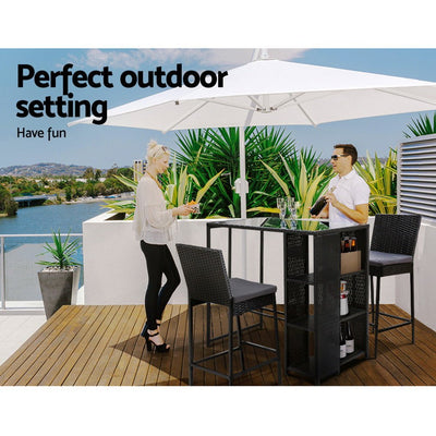 Gardeon 3 PCS Outdoor Bar Table Stools Set Patio Furniture Dining Chairs Wicker Payday Deals