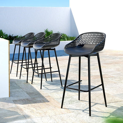 Gardeon 4pcs Outdoor Bar Stools Plastic Metal Bistro Patio Dining Chair Balcony Payday Deals