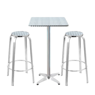 Gardeon Outdoor Bistro Set Bar Table Stools Adjustable Aluminium Cafe 3PC Square Payday Deals