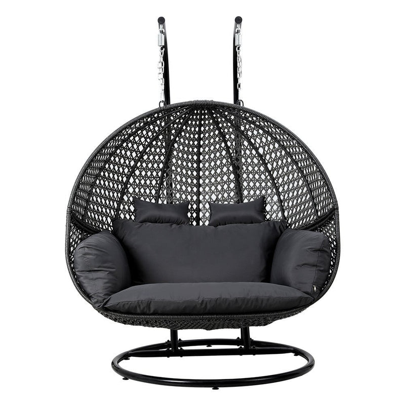 Gardeon Outdoor Egg Swing Chair Hanging Pod Chair Wicker Cushion 2 Person Grey Payday Deals