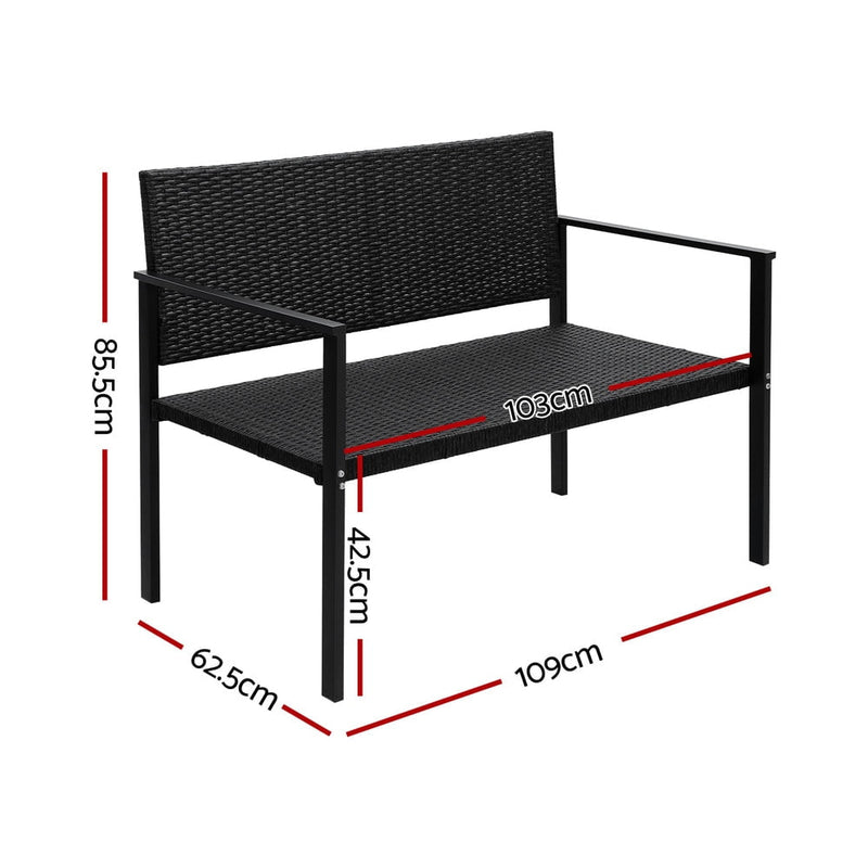 Gardeon Outdoor Garden Bench Seat Rattan Chair Steel Patio Furniture Park Black Payday Deals