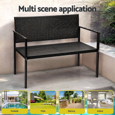 Gardeon Outdoor Garden Bench Seat Rattan Chair Steel Patio Furniture Park Black Payday Deals