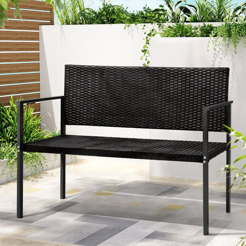 Gardeon Outdoor Garden Bench Seat Rattan Chair Steel Patio Furniture Park Black Payday Deals