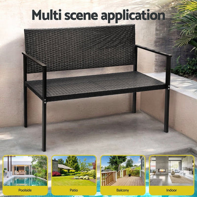 Gardeon Outdoor Garden Bench Seat Rattan Chair Steel Patio Furniture Park Grey Payday Deals