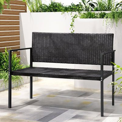 Gardeon Outdoor Garden Bench Seat Rattan Chair Steel Patio Furniture Park Grey Payday Deals