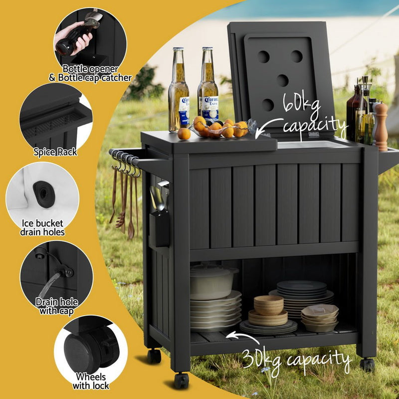 Gardeon Outdoor Storage Cabinet Box 80L Ice Bucket Cooler Rolling Serving Cart Kitchen Trolley Payday Deals