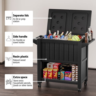 Gardeon Outdoor Storage Cabinet Box 80L Ice Bucket Cooler Rolling Serving Cart Kitchen Trolley Payday Deals