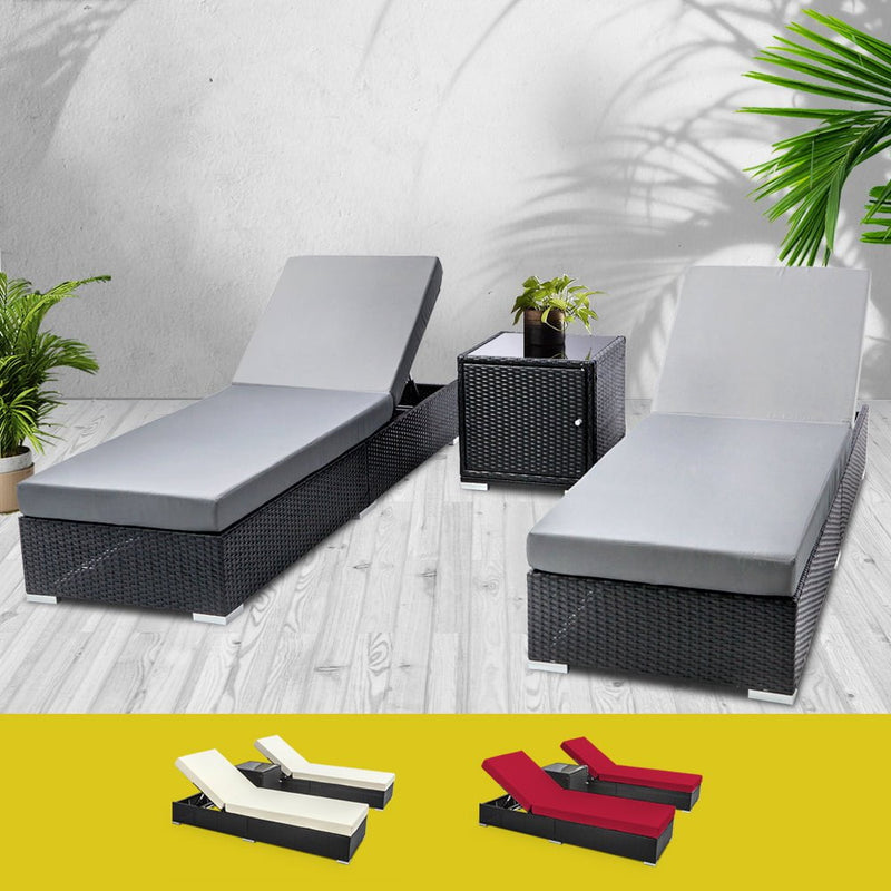Gardeon Outdoor Sun Lounge Wicker Lounger Setting Day Bed Chair Pool Furniture Rattan Sofa Cushion Garden Patio Grey Black Payday Deals
