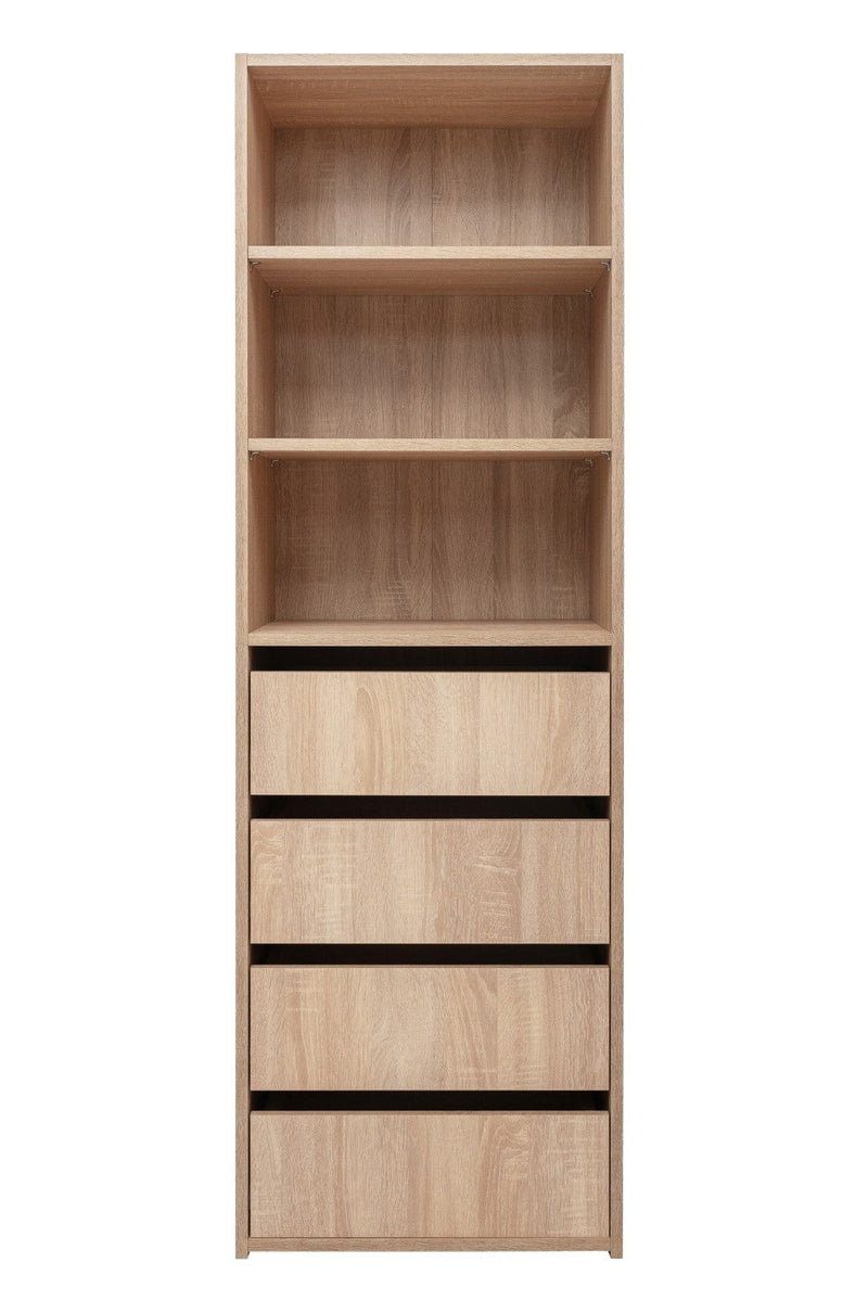 GENEVA THREE SHELF/FOUR DRAWER BUILT IN WARDROBE - CLASSIC - NATURAL OAK Payday Deals