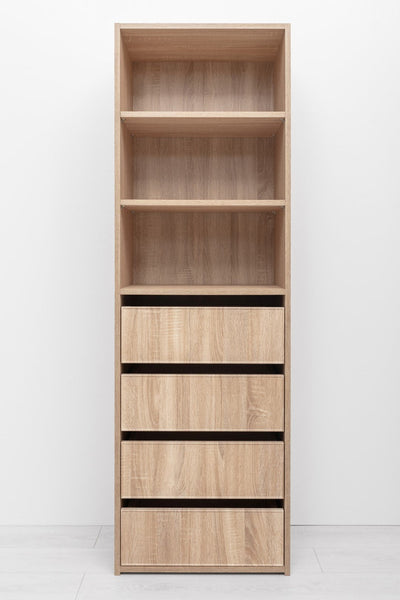 GENEVA THREE SHELF/FOUR DRAWER BUILT IN WARDROBE - SLIM SHAKER - NATURAL OAK Payday Deals