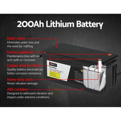Giantz 200AH 12.8V LiFePO4 Lithium Iron Battery Rechargeable 4WD Solar Camping Payday Deals