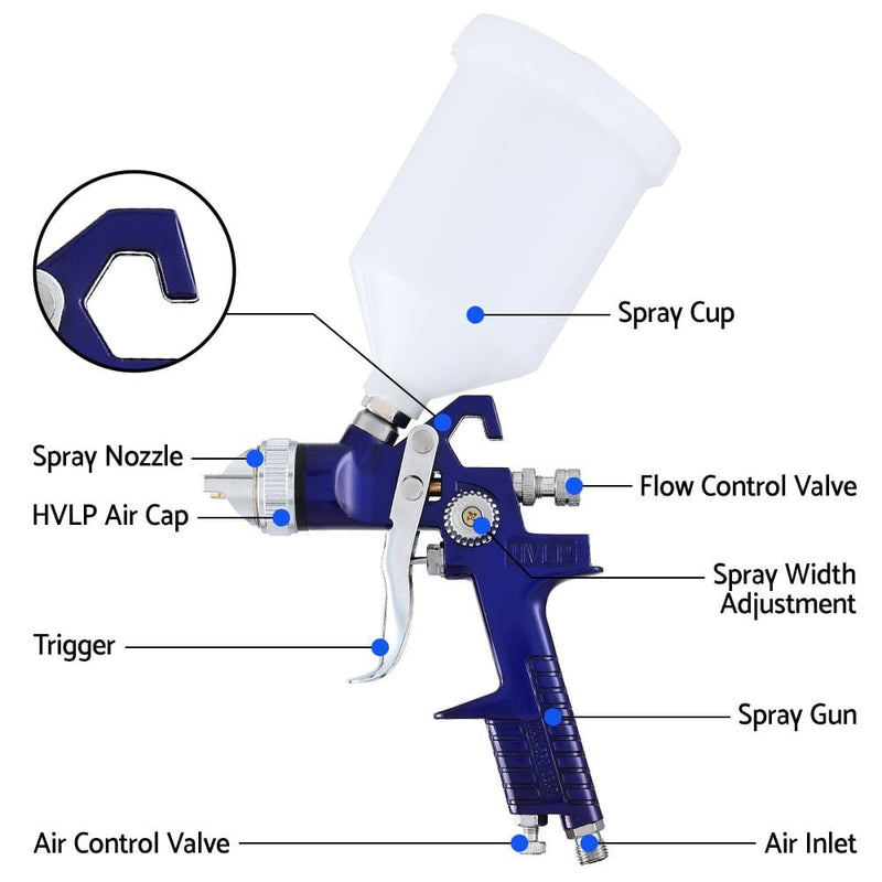 Giantz 2PC HVLP Air Spray Gun Gravity Feed Cup Nozzles Included Payday Deals