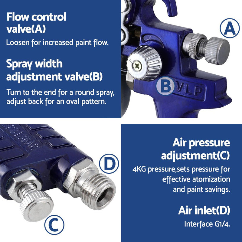 Giantz 2PC HVLP Air Spray Gun Gravity Feed Cup Nozzles Included Payday Deals