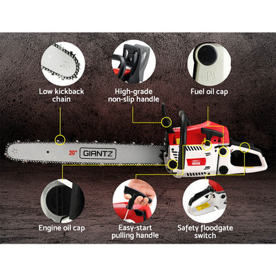 Giantz 62cc Petrol Commercial Chainsaw 20" Bar E-Start Tree Chain Saw Pruning Payday Deals