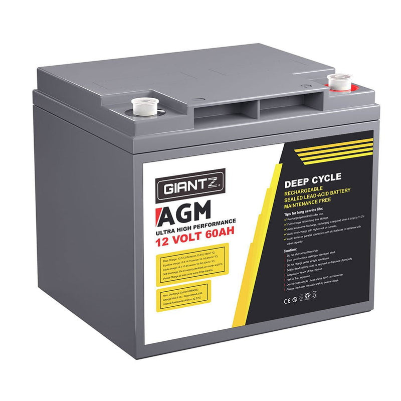 Giantz AGM Battery 12V 60Ah Deep Cycle Box Portable Solar Caravan Camping Payday Deals