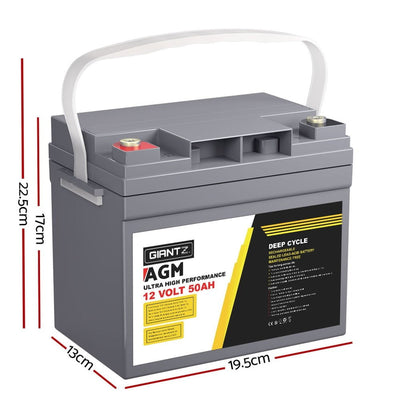 Giantz AGM Deep Cycle Battery 12V 50Ah x2 Box Portable Solar Caravan Camping Payday Deals