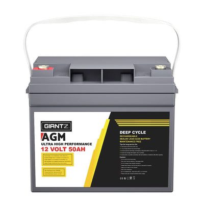 Giantz AGM Deep Cycle Battery 12V 50Ah x2 Box Portable Solar Caravan Camping Payday Deals