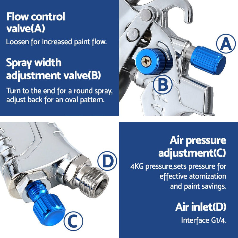 Giantz HVLP Air Spray Gun Gravity Feed Cup Nozzles Included Payday Deals