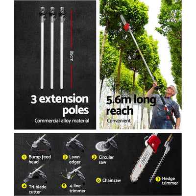 Giantz Petrol Pole Chainsaw Brush Cutter Whipper Grass Hedge Trimmer Pruner Payday Deals