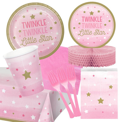 Girl 1st Birthday Twinkle Little Star 8 Guest Deluxe Tableware Pack