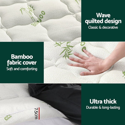 Giselle Bedding Mattress Topper Pillowtop Bamboo 7.5cm King Single Payday Deals