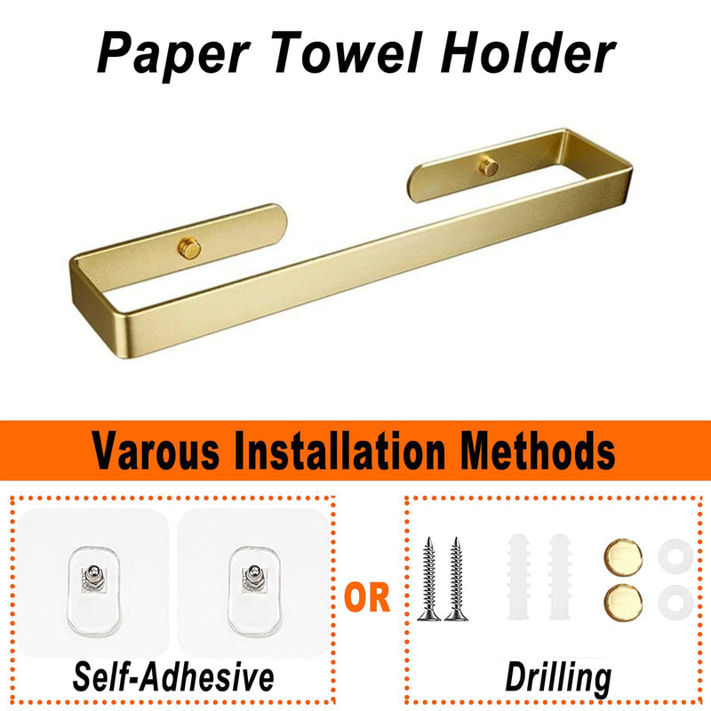 Gold Kitchen Bathroom Paper Holder Towel Holder Self Adhesive or Screw Mount 40cm Payday Deals