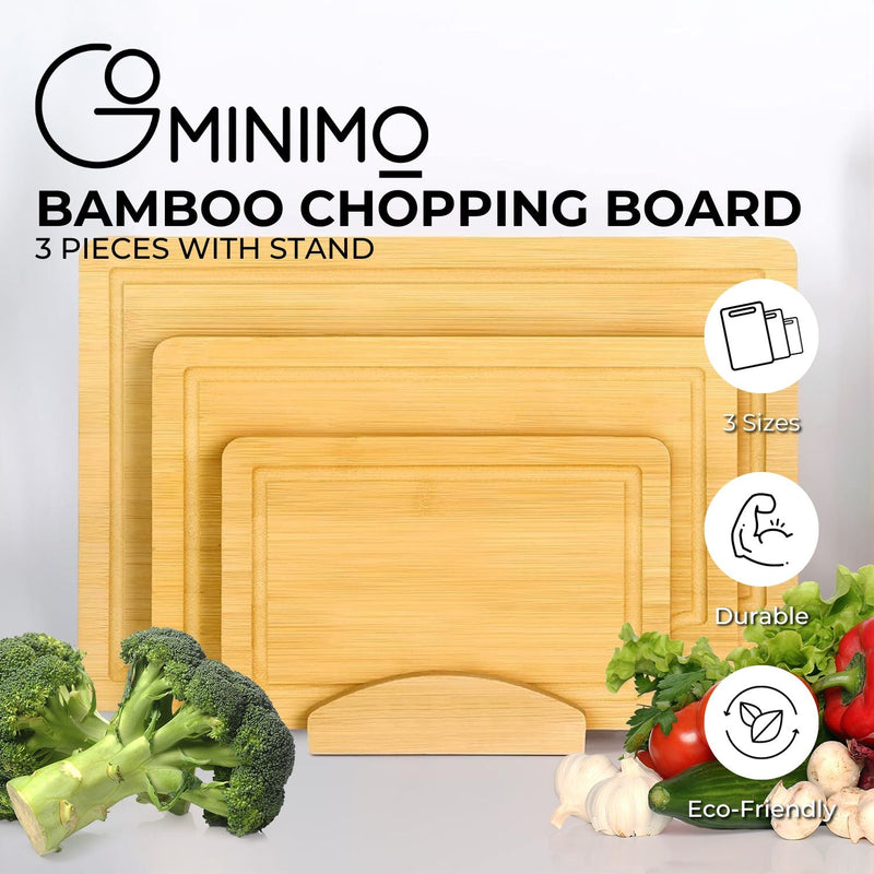 GOMINIMO 3 Pieces Bamboo Chopping Board with Stand (3 sizes) GO-CCB-102-YT Payday Deals