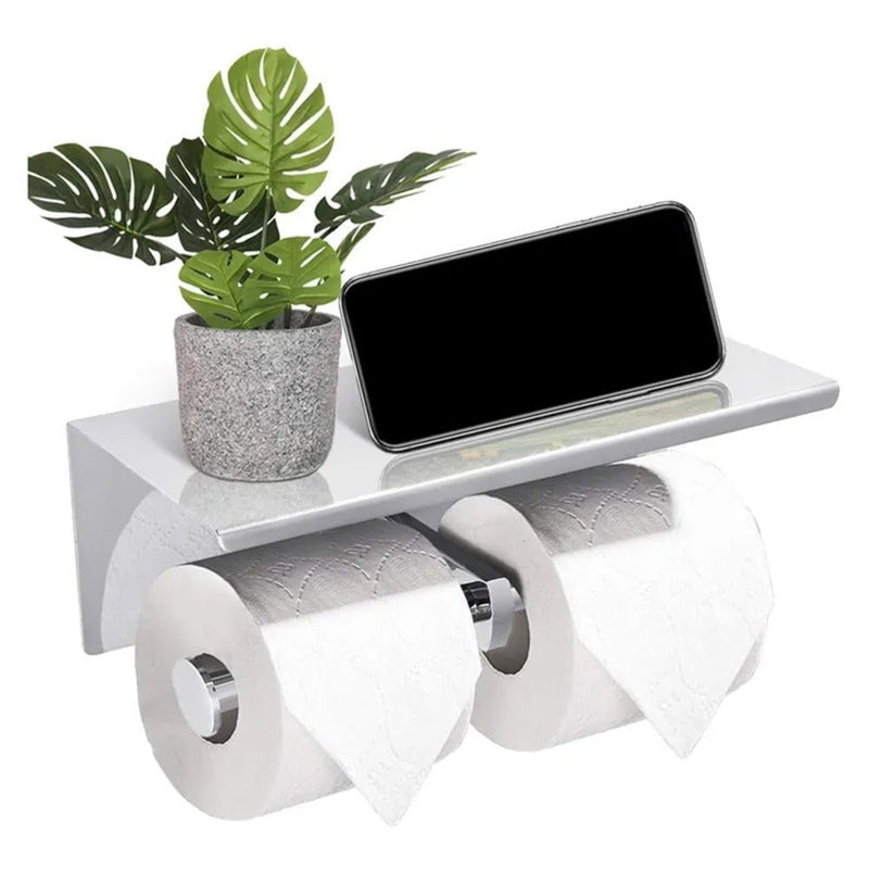 GOMINIMO 304 Stainless Steel Double Toilet Paper Roll Holder with Phone Shelf (Silver) GO-TPRH-101-FQJ Payday Deals
