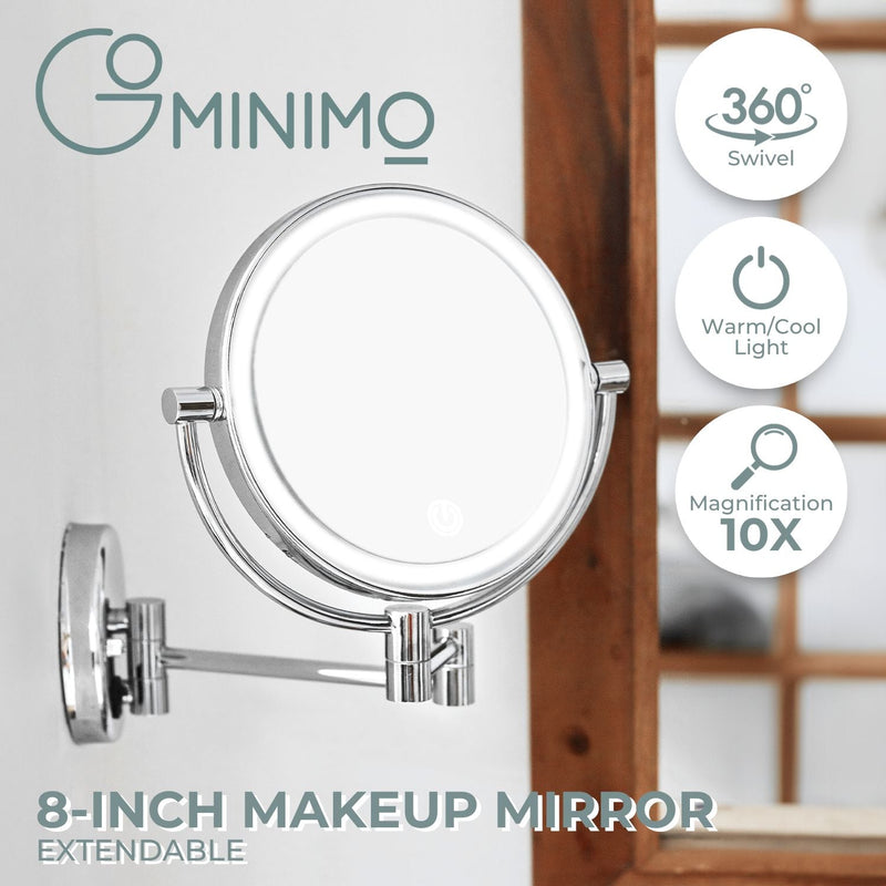 GOMINIMO 8 Inch Double-Sided LED Makeup Mirror with 10x Magnifying (Silver) GO-MMR-101-ZL Payday Deals