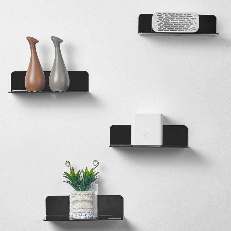 GOMINIMO Acrylic Floating Wall Shelf Set of 4 with Cable Clips (Black) GO-FWS-100-SYD Payday Deals