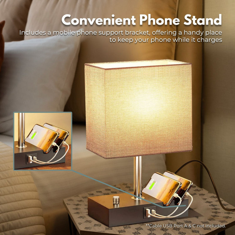 Gominimo Bedside Lamp Vintage 3 Dimmable Light Table Desk with Phone Stand Grey Payday Deals