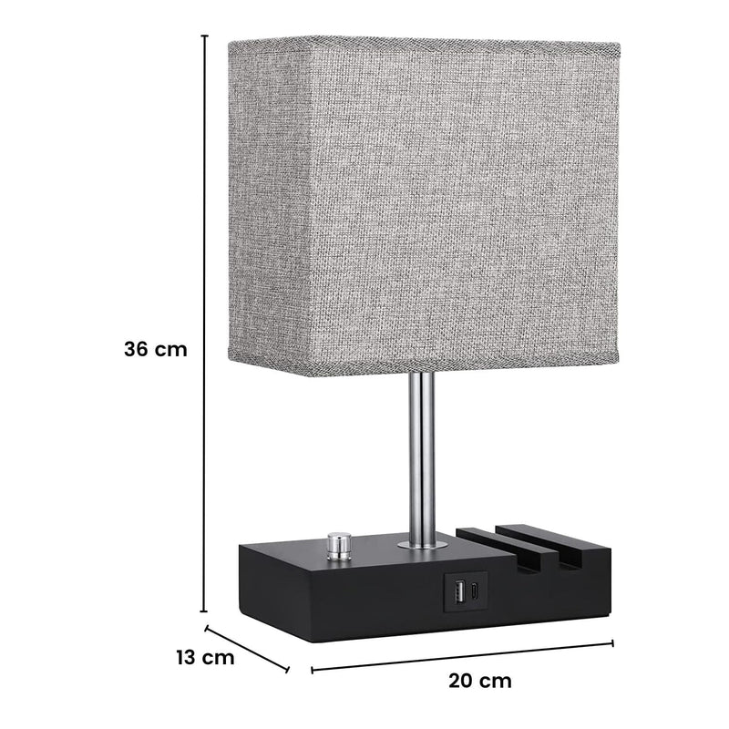 Gominimo Bedside Lamp Vintage 3 Dimmable Light Table Desk with Phone Stand Grey Payday Deals