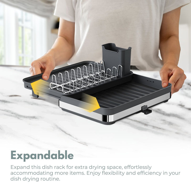 GOMINIMO Expandable Dish Drying Rack with Removable Cutlery Drainer and Utensils Holder (Black) GO-DR-103-HZI Payday Deals