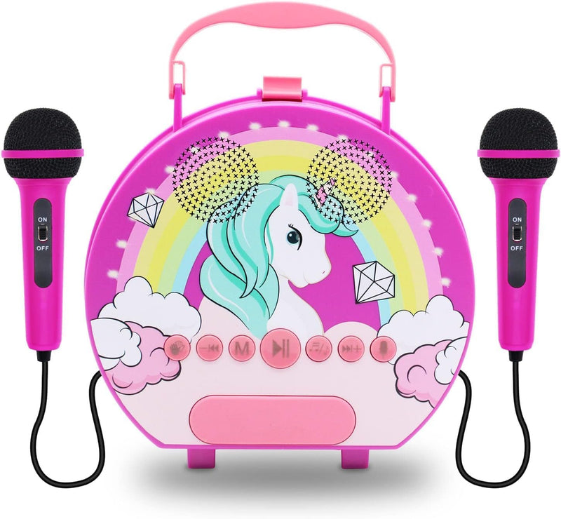 GOMINIMO Kids Portable Karaoke with Two Microphones (Round, Purple Unicorn) GO-KMM-105-HXDW Payday Deals