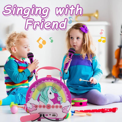 GOMINIMO Kids Portable Karaoke with Two Microphones (Round, Purple Unicorn) GO-KMM-105-HXDW Payday Deals